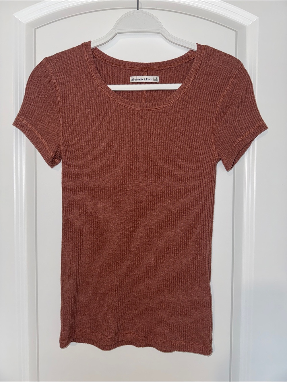 Abercrombie & Fitch Women's Short Sleeve Ribbed Tee - Rust